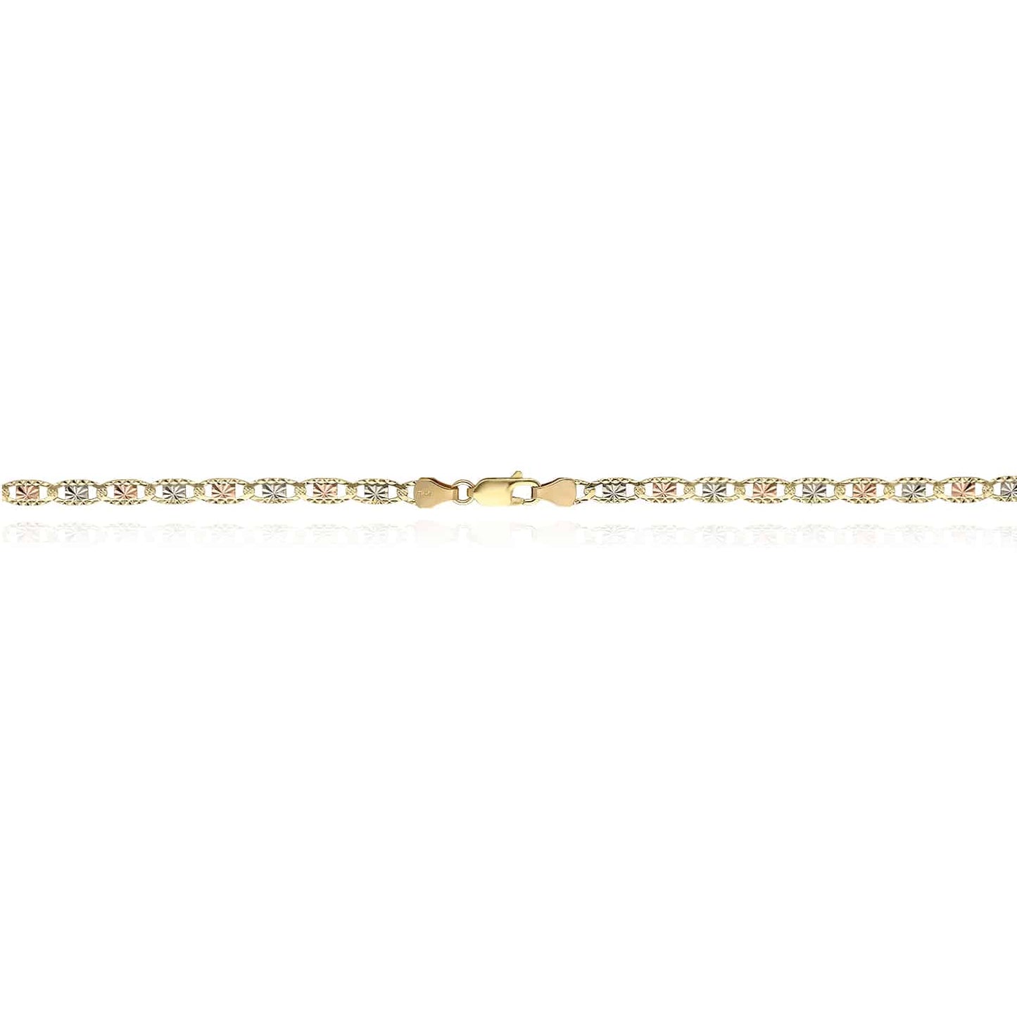 Solid 14K Gold Tri-Color 4mm Diamond-Cut Valentino Chain Necklace 18"-24"
