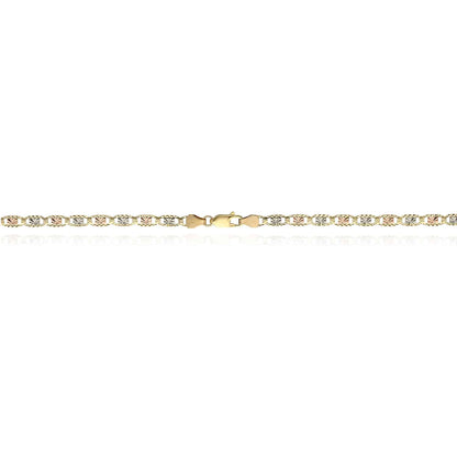 Solid 14K Gold Tri-Color 4mm Diamond-Cut Valentino Chain Necklace 18"-24"