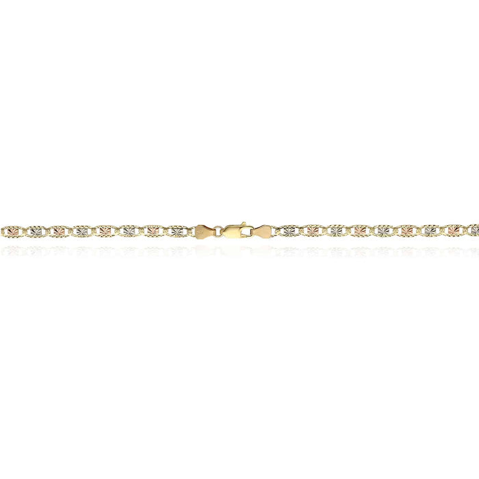 14K Tri - Color Gold 4mm Diamond - Cut Valentino Chain (Solid Links) 18" - 24" - WJD Exclusives