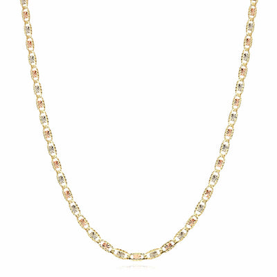 14K Tri - Color Gold 4mm Diamond - Cut Valentino Chain (Solid Links) 18" - 24" - WJD Exclusives