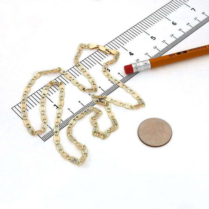 14K Tri - Color Gold 4mm Diamond - Cut Valentino Chain (Solid Links) 18" - 24" - WJD Exclusives
