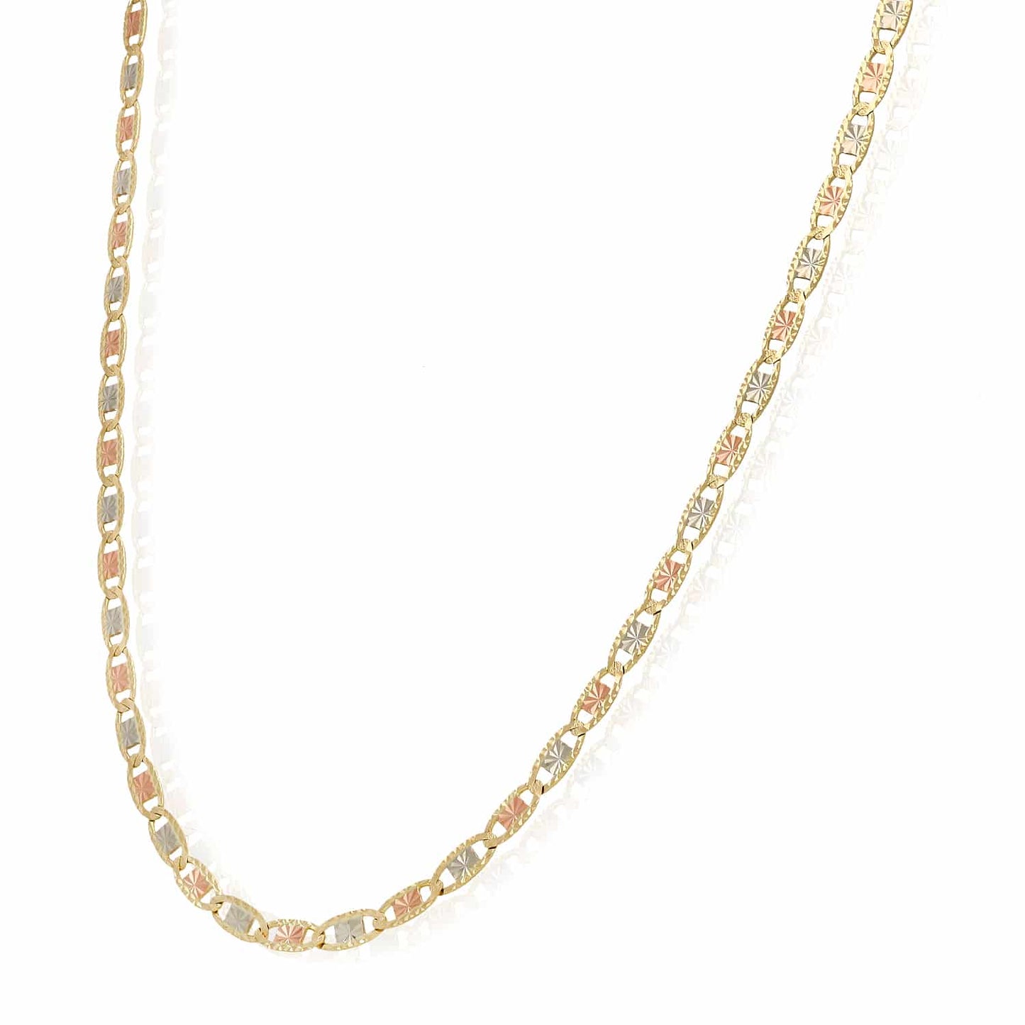 Solid 14K Gold Tri-Color 4mm Diamond-Cut Valentino Chain Necklace 18"-24"