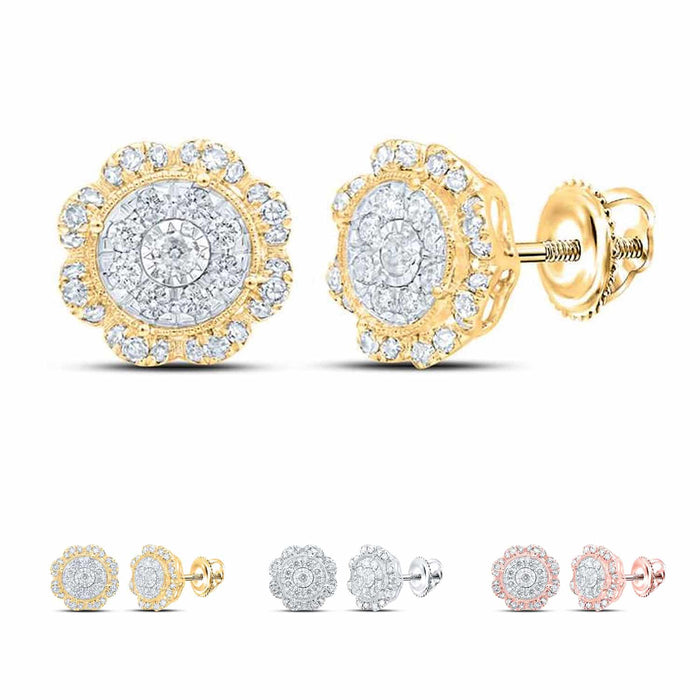 0.65CTW Natural Diamond 10K Gold Round Cluster Stud Earrings - WJD Exclusives