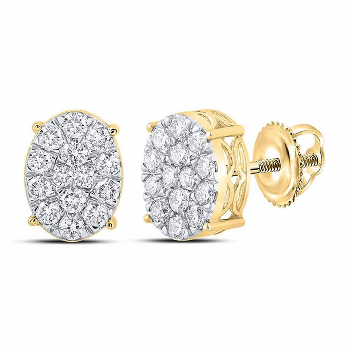 0.85CTW Natural Diamond 10K Gold Yellow White Oval Cluster Stud Earrings - WJD Exclusives