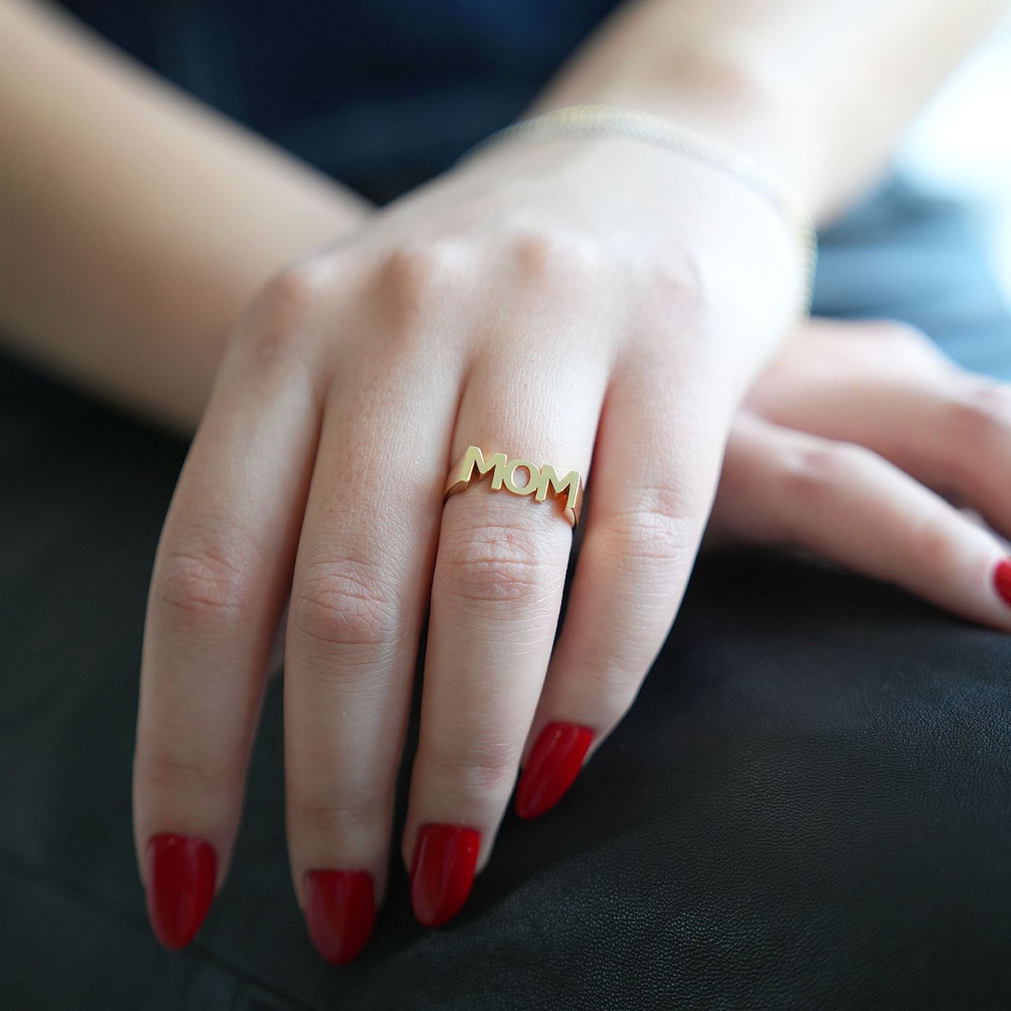 14K Gold "MOM" Signet Ring