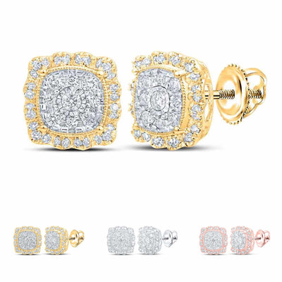 0.65CTW Natural Diamond 10K Gold Round Cluster Square Stud Earrings - WJD Exclusives