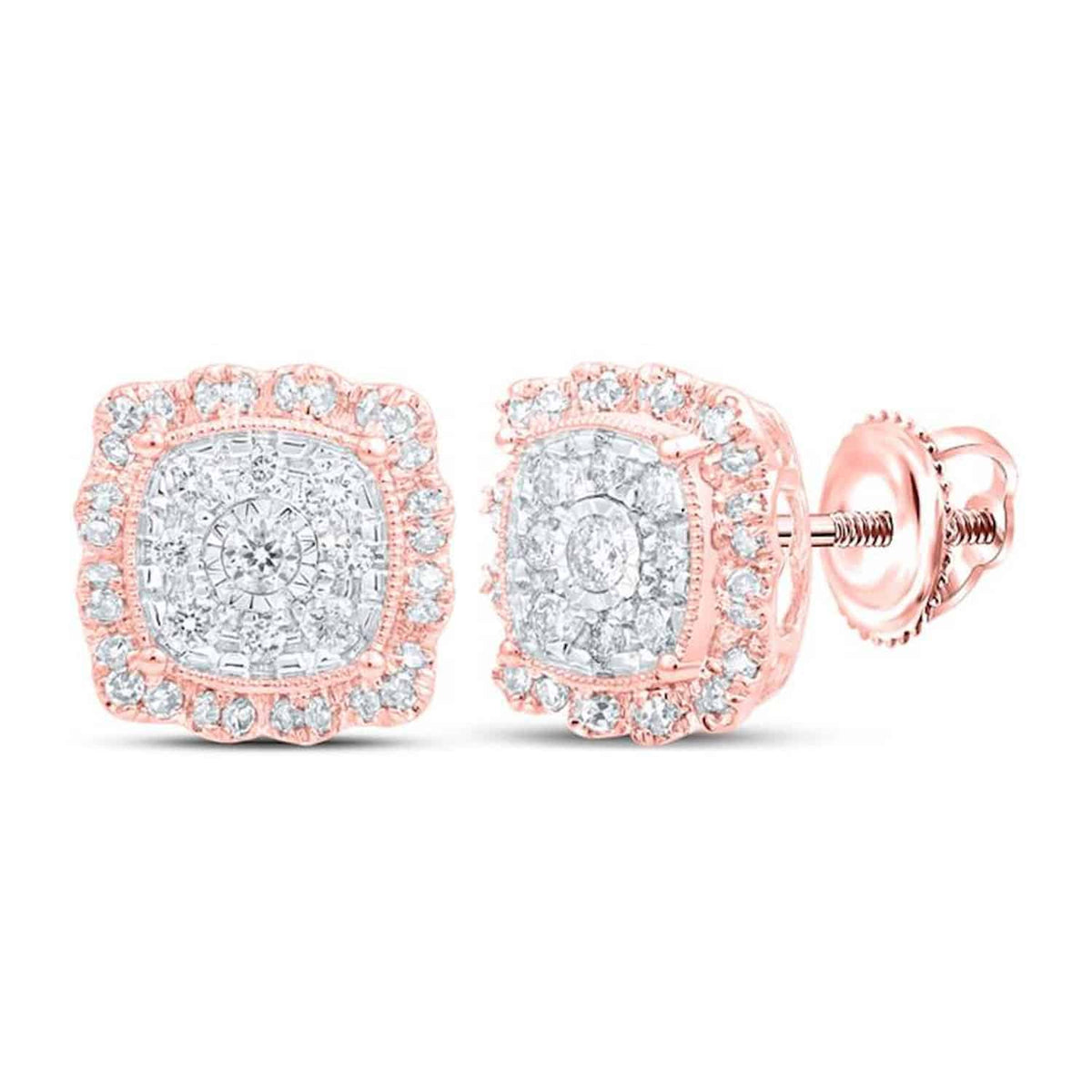 0.65CTW Natural Diamond 10K Gold Round Cluster Square Stud Earrings - WJD Exclusives