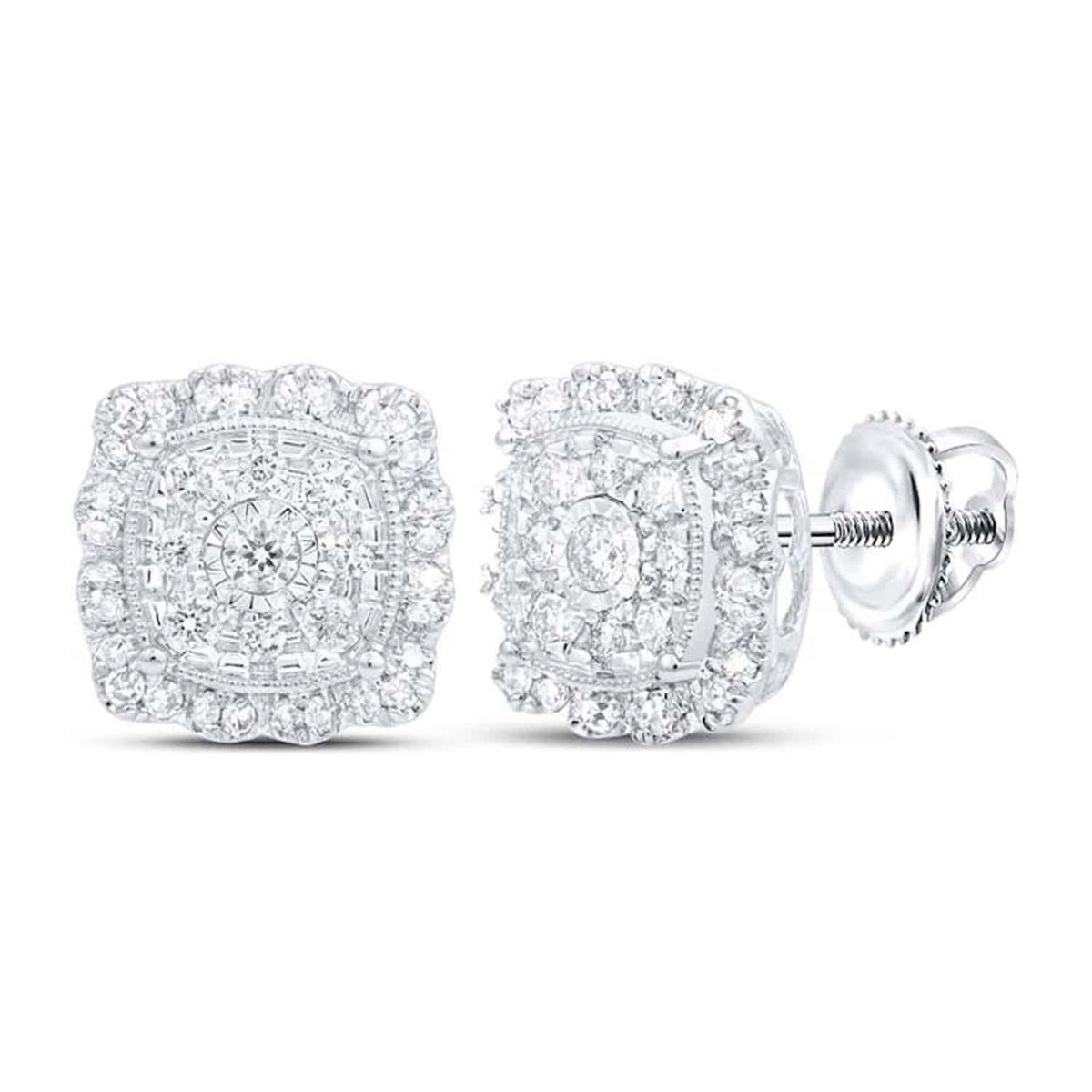 0.65CTW Natural Diamond 10K Gold Round Cluster Square Stud Earrings - WJD Exclusives