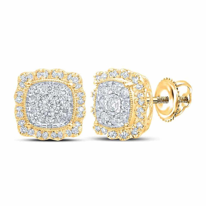0.65CTW Natural Diamond 10K Gold Round Cluster Square Stud Earrings - WJD Exclusives