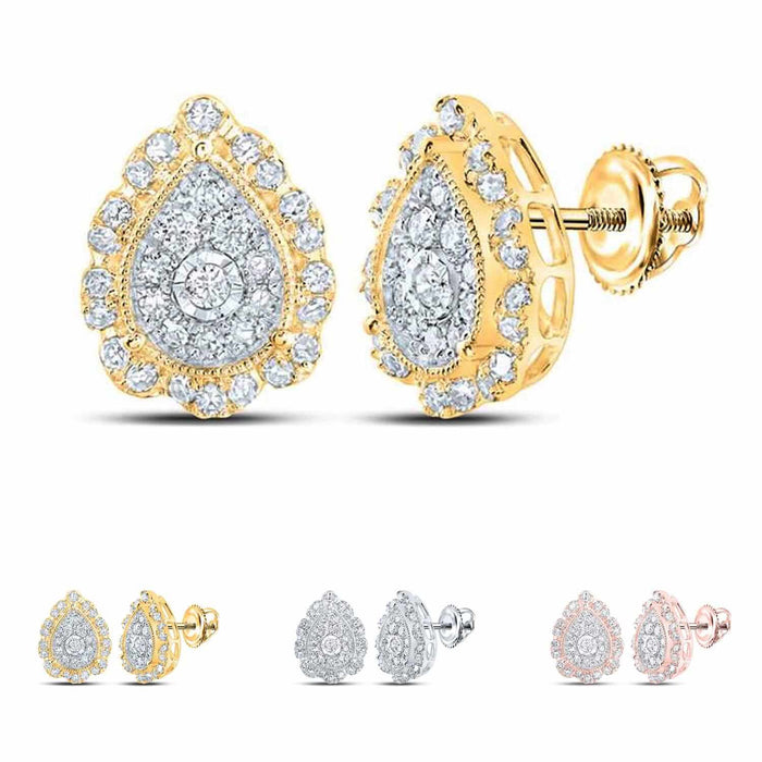 0.45CTW Natural Diamond 10k Gold Round Teardrop Cluster Stud Earrings - WJD Exclusives
