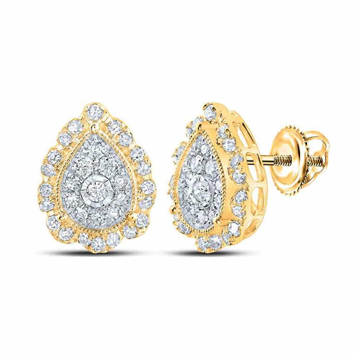 0.45CTW Natural Diamond 10k Gold Round Teardrop Cluster Stud Earrings - WJD Exclusives