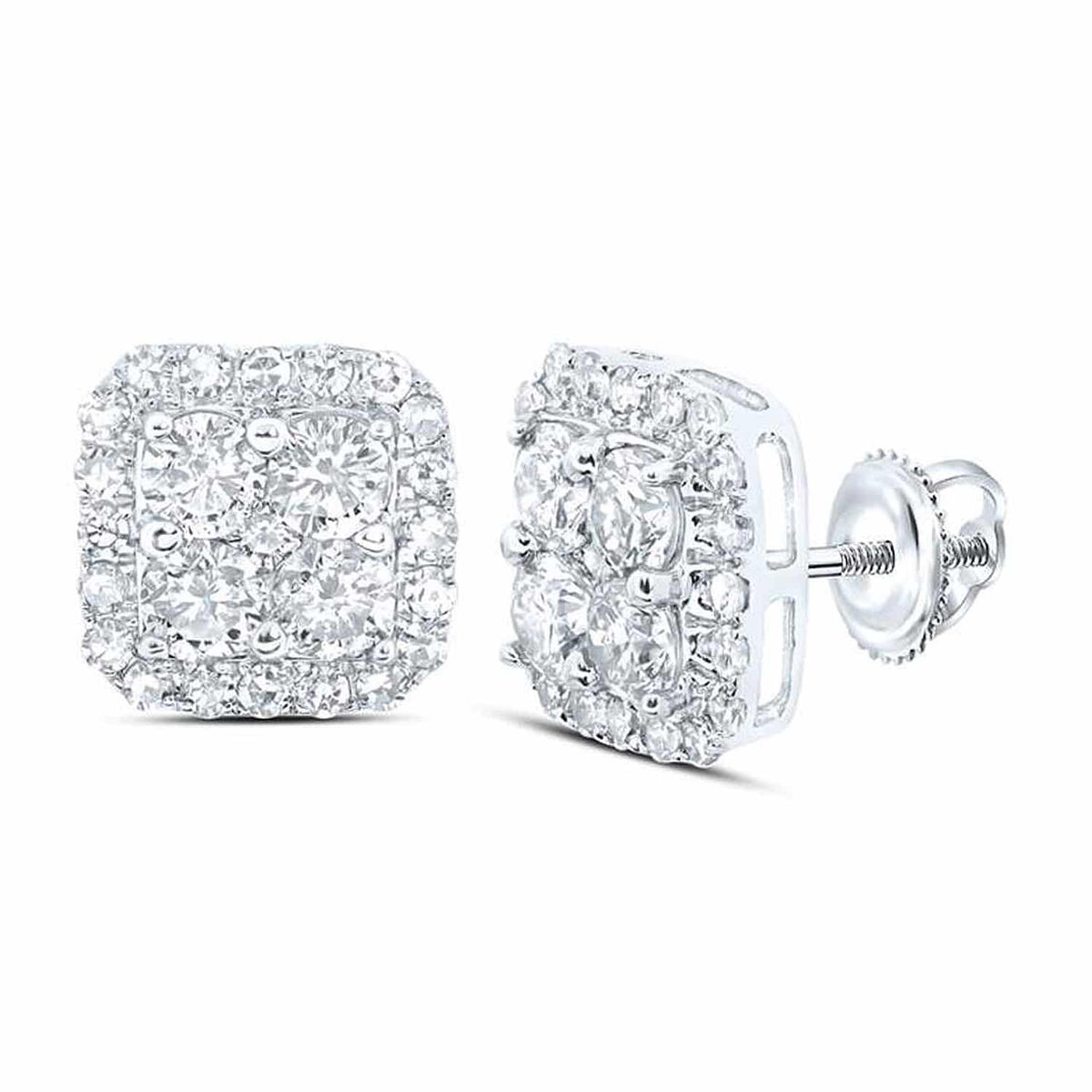 1CTW Natural Diamond 10K Gold Round Square Screw Back Stud Earrings - WJD Exclusives