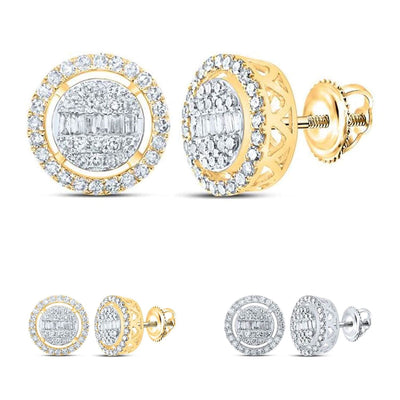 0.50CTW Natural Diamond 10K Gold Round Baguette Circle Stud Earrings - WJD Exclusives