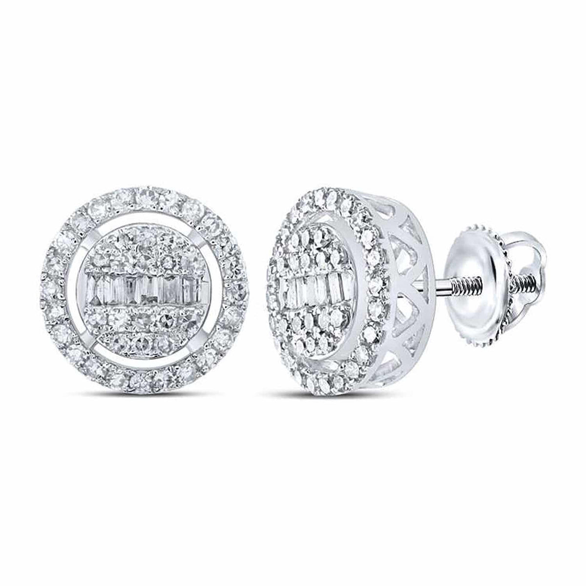 0.50CTW Natural Diamond 10K Gold Round Baguette Circle Stud Earrings - WJD Exclusives