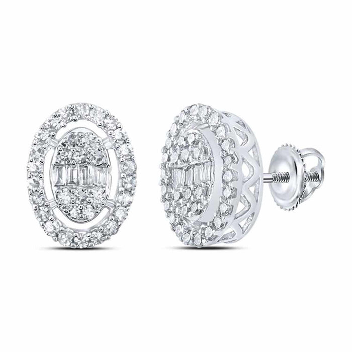 0.40CTW Natural Diamond 10K Gold Baguette Round Oval Cluster Stud Earrings - WJD Exclusives