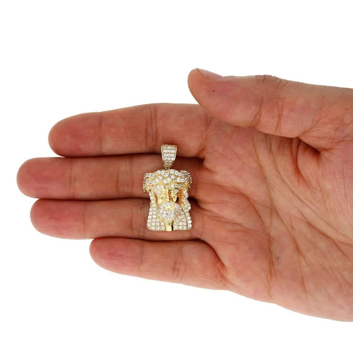 2.50Ct CZ Jesus Head 10k Yellow Gold Religious Pendant 1.4"