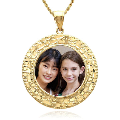 Customizable 10K Yellow Gold Nugget Picture Photo Memory Medallion Pendant 1.5" - WJD Exclusives