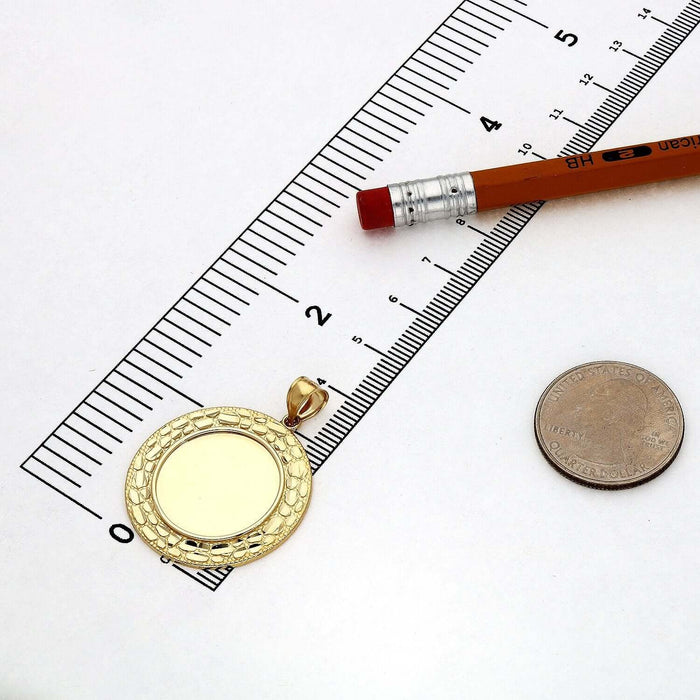 Customizable 10K Yellow Gold Nugget Picture Photo Memory Medallion Pendant 1.5" - WJD Exclusives