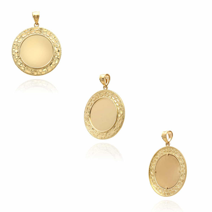 Customizable 10K Yellow Gold Nugget Picture Photo Memory Medallion Pendant 1.5" - WJD Exclusives