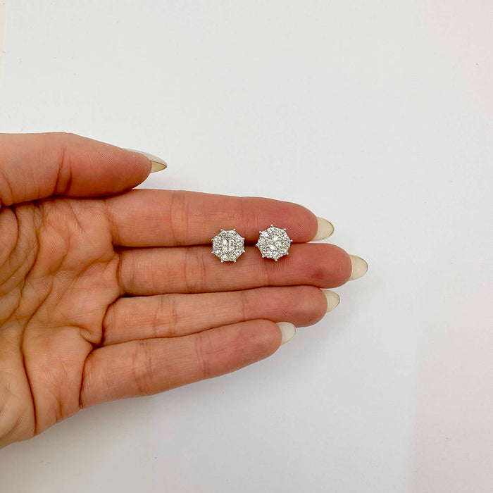 .85CTW Natural Diamond 10K Gold Yellow White Round Octagon Cluster Stud Earrings - WJD Exclusives