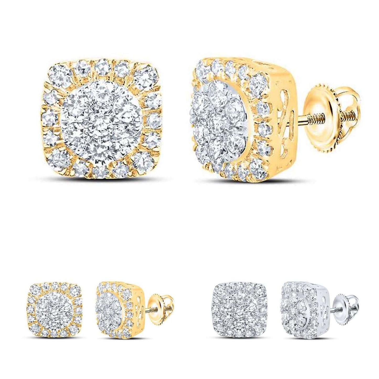 0.70CTW Real Diamond 10K Gold Square Cluster Screw Back Stud Earrings