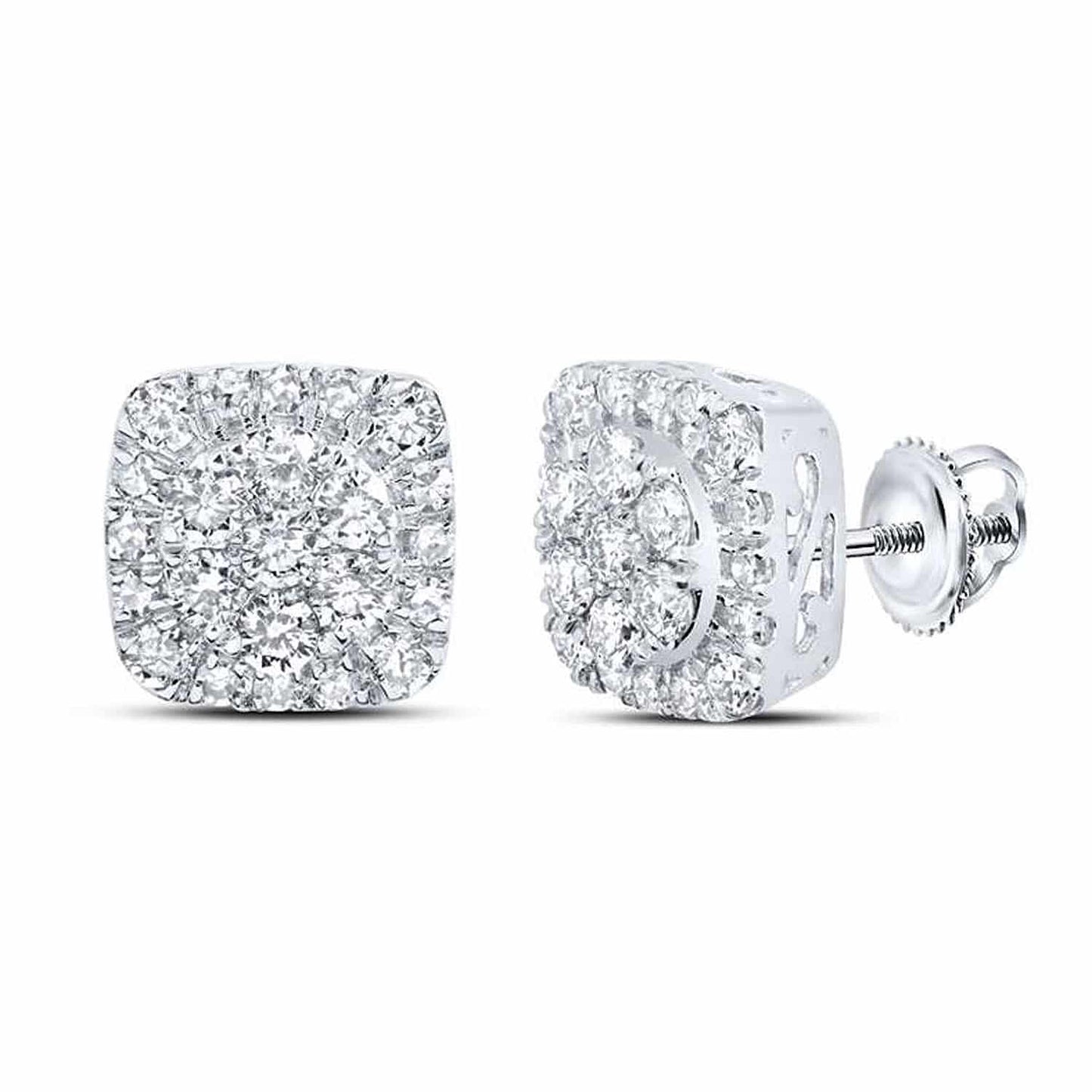0.70CTW Real Diamond 10K Gold Square Cluster Screw Back Stud Earrings