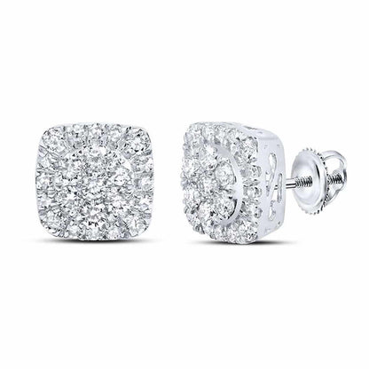 0.70CTW Real Diamond 10K Gold Square Cluster Screw Back Stud Earrings
