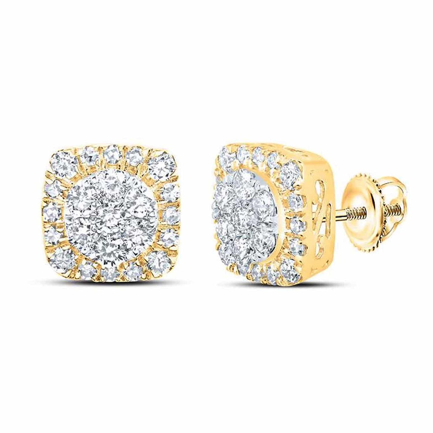 0.70CTW Real Diamond 10K Gold Square Cluster Screw Back Stud Earrings