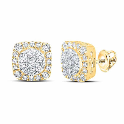 0.70CTW Real Diamond 10K Gold Square Cluster Screw Back Stud Earrings