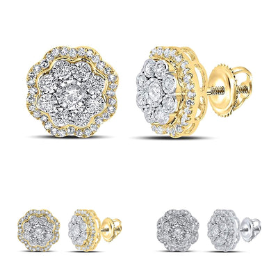 0.50CTW Natural Diamond 10K Gold Round Flower Cluster Screw Back Earrings - WJD Exclusives
