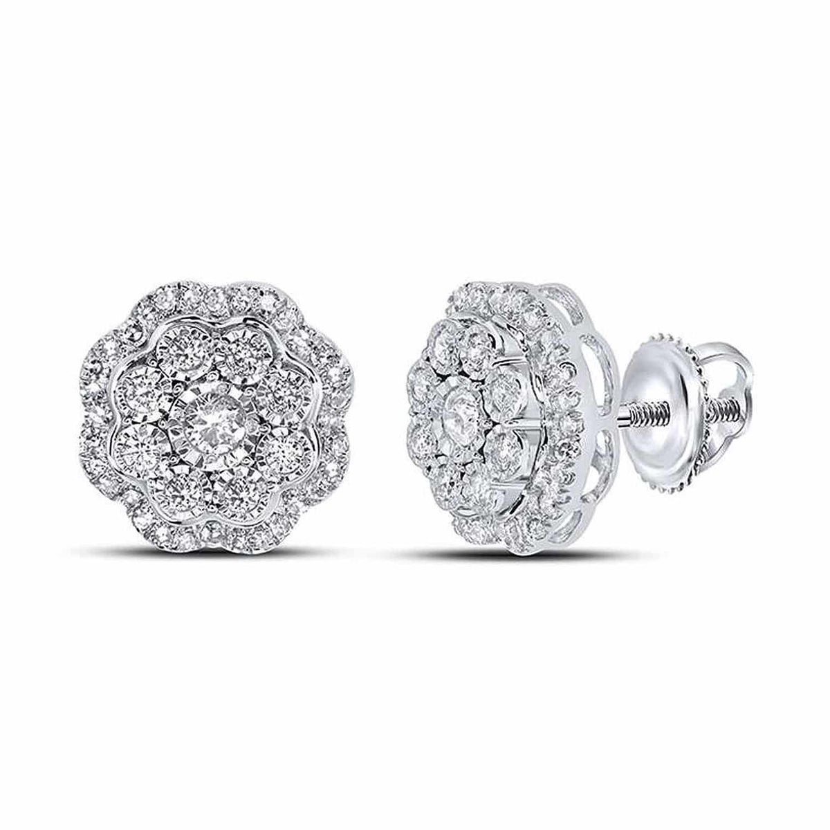 0.50CTW Natural Diamond 10K Gold Round Flower Cluster Screw Back Earrings - WJD Exclusives