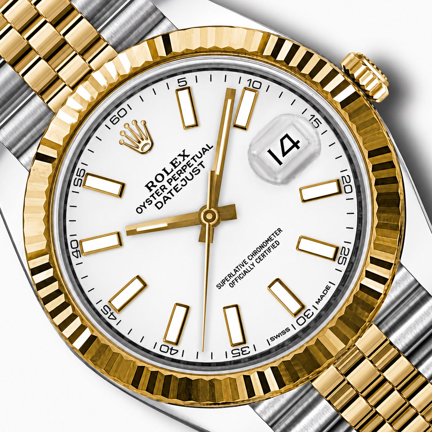 Original Rolex Datejust 41MM 126333 18K Gold Fluted Bezel White Dial Steel Watch