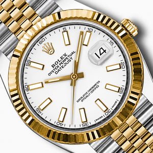 Original Rolex Datejust 41MM 126333 18K Gold Fluted Bezel White Dial Steel Watch