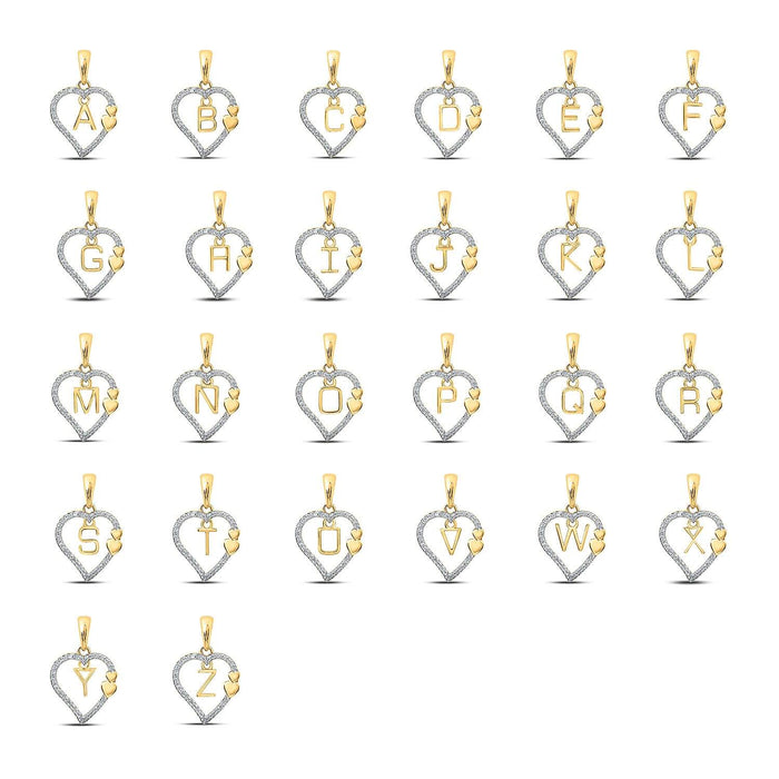 .10CTW Natural Diamond 10K Yellow Gold Heart Initial Letter Pendant - WJD Exclusives