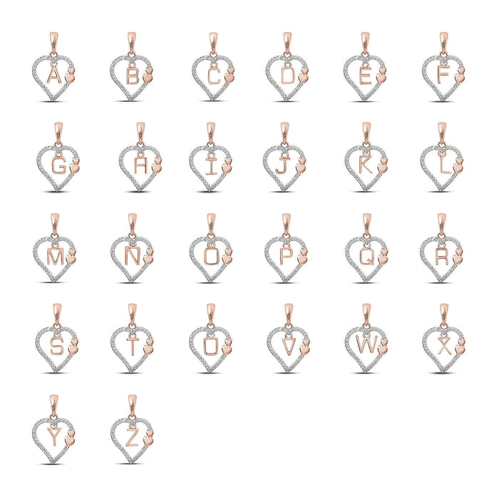 .10CTW Natural Diamond 10K Rose Gold Heart Initial Letter Pendant - WJD Exclusives