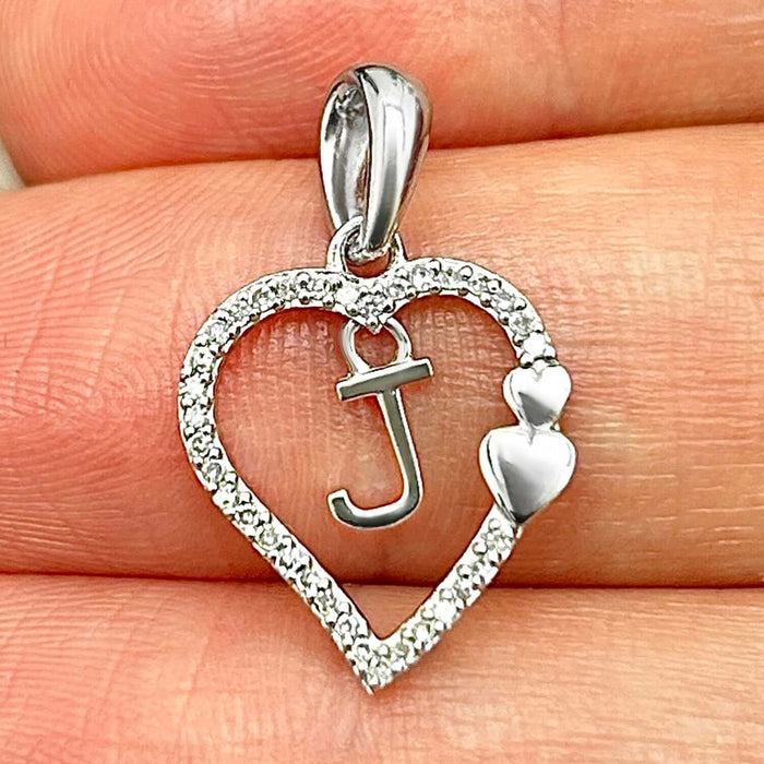 .10CTW Natural Diamond 10K White Gold Heart Initial Heart Pendant - WJD Exclusives