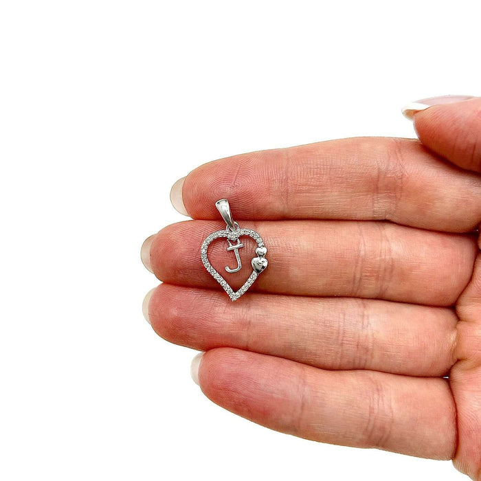 .10CTW Natural Diamond 10K White Gold Heart Initial Heart Pendant - WJD Exclusives