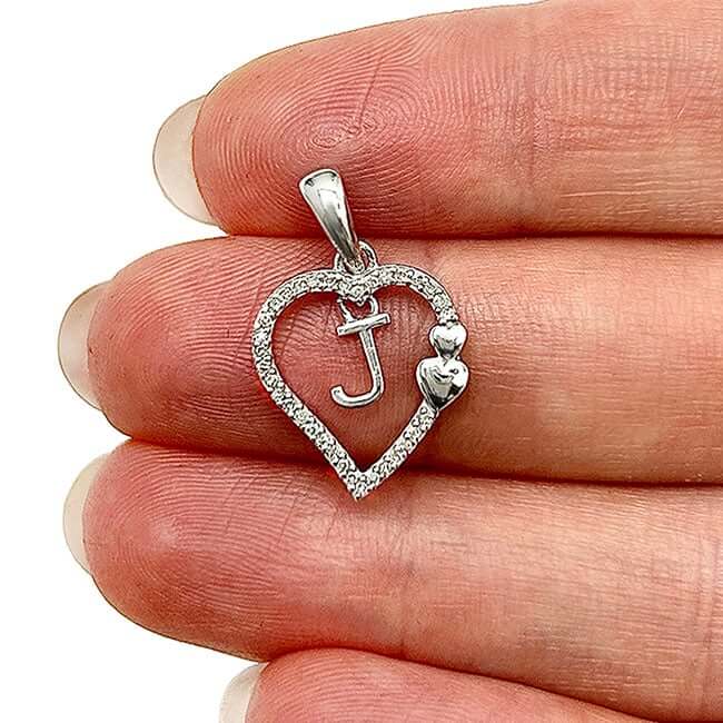 .10CTW Natural Diamond 10K White Gold Heart Initial Heart Pendant - WJD Exclusives