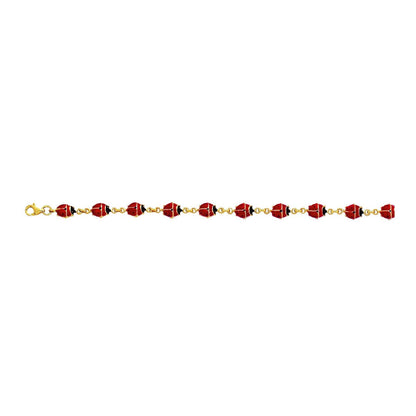 14K Gold Yellow Enamel Ladybug Bracelet 7"