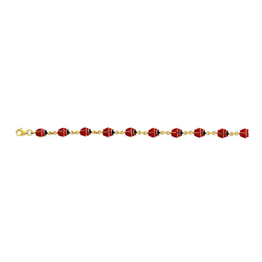 14K Gold Yellow Enamel Ladybug Bracelet 7"