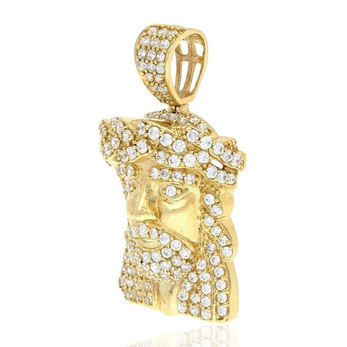 2.50Ct CZ Jesus Head 10k Yellow Gold Religious Pendant 1.4"