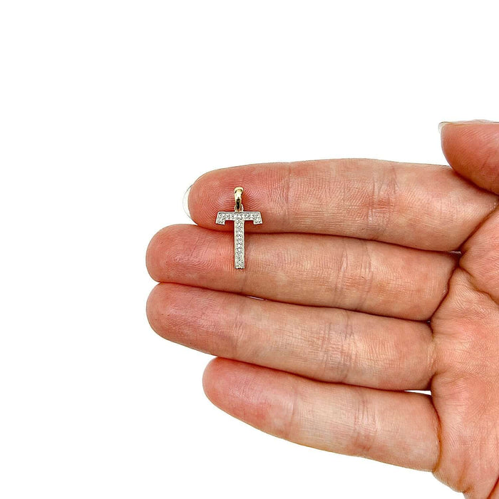 .08CTW Natural Diamond 10K Yellow Gold Initial Letter Pendant - WJD Exclusives