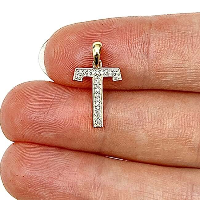 .08CTW Natural Diamond 10K Yellow Gold Initial Letter Pendant - WJD Exclusives