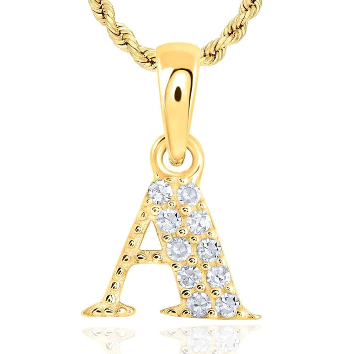 .05CTW Natural Diamond 10K Yellow Gold Initial Letter Pendant - WJD Exclusives