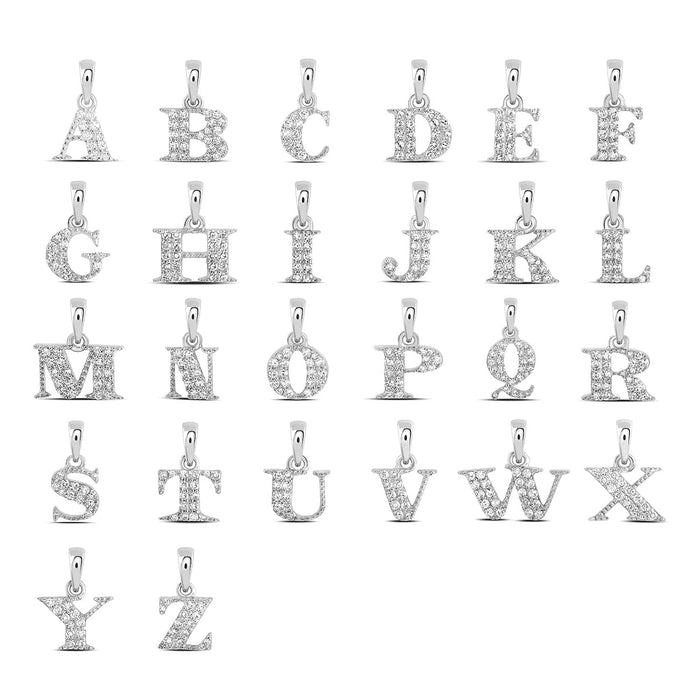 .05CTW Natural Diamond 10K White Gold Initial Letter Pendant - WJD Exclusives