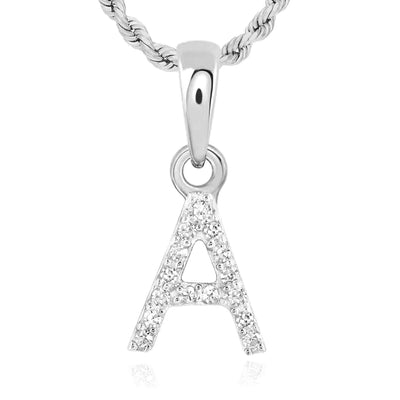 .03CTW Natural Diamond 10K White Gold Initial Letter Pendant - WJD Exclusives