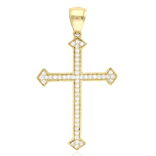 1.50Ct CZ Religious Cross 10k Yellow Gold Pendant 1.7"