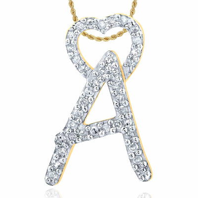 0.12CTW Natural Diamond 10K Yellow Gold Initial Letter Heart Pendant - WJD Exclusives