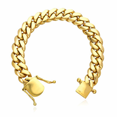 14K Yellow Gold 14mm Miami Cuban Bracelet (Solid Links) 8.5" - WJD Exclusives
