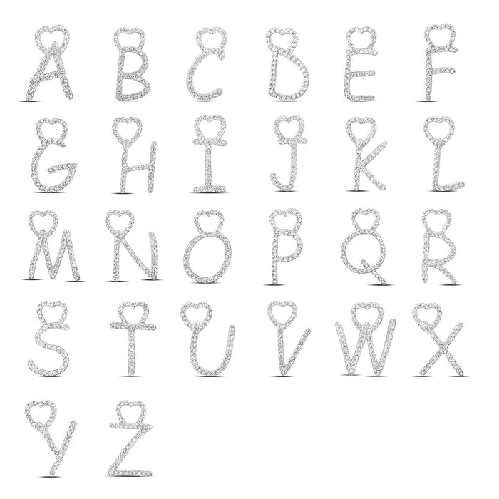 .12CTW Natural Diamond 10K White Gold Initial Letter Heart Pendant - WJD Exclusives